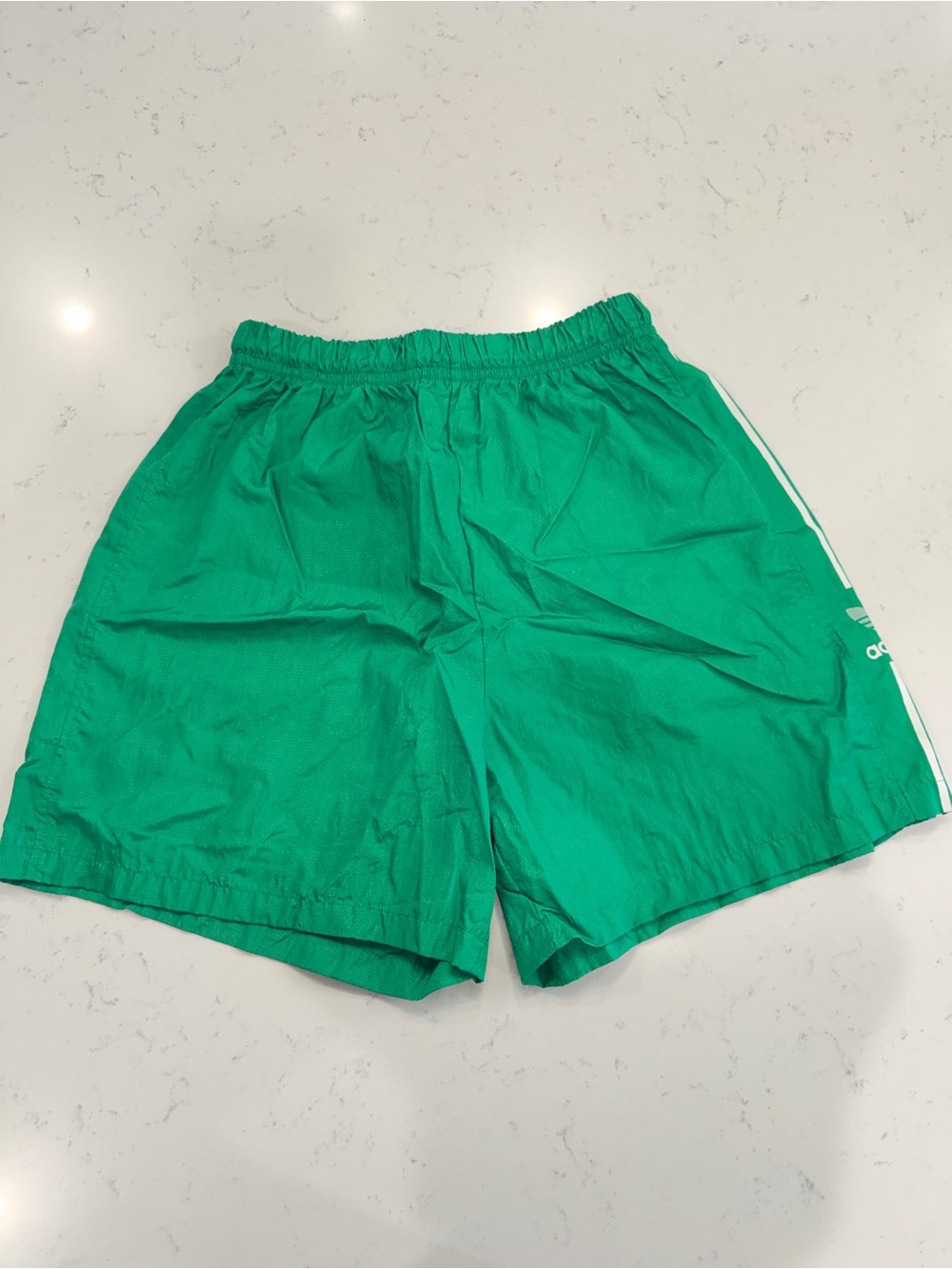 VINTAGE womens 90’s Adidas Nylon Athletic Shorts Green 3-Stripe medium HIGH RISE